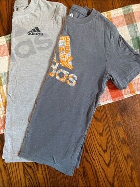 adidas Boys Grey and Dark Grey Short-Sleeve Logo Tees with Orange Accent